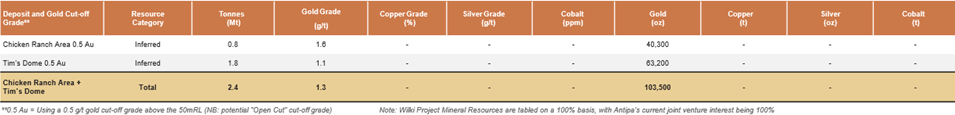 Wilki Project - Mineral Resources Summary